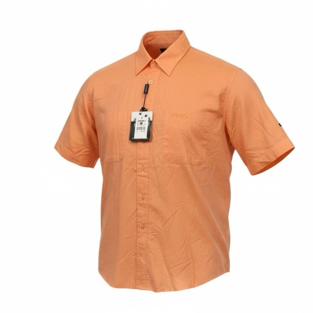FUBU Vintage Salmon Orange 100% Cotton Short Sleeve‎ Button Up Shirt XL